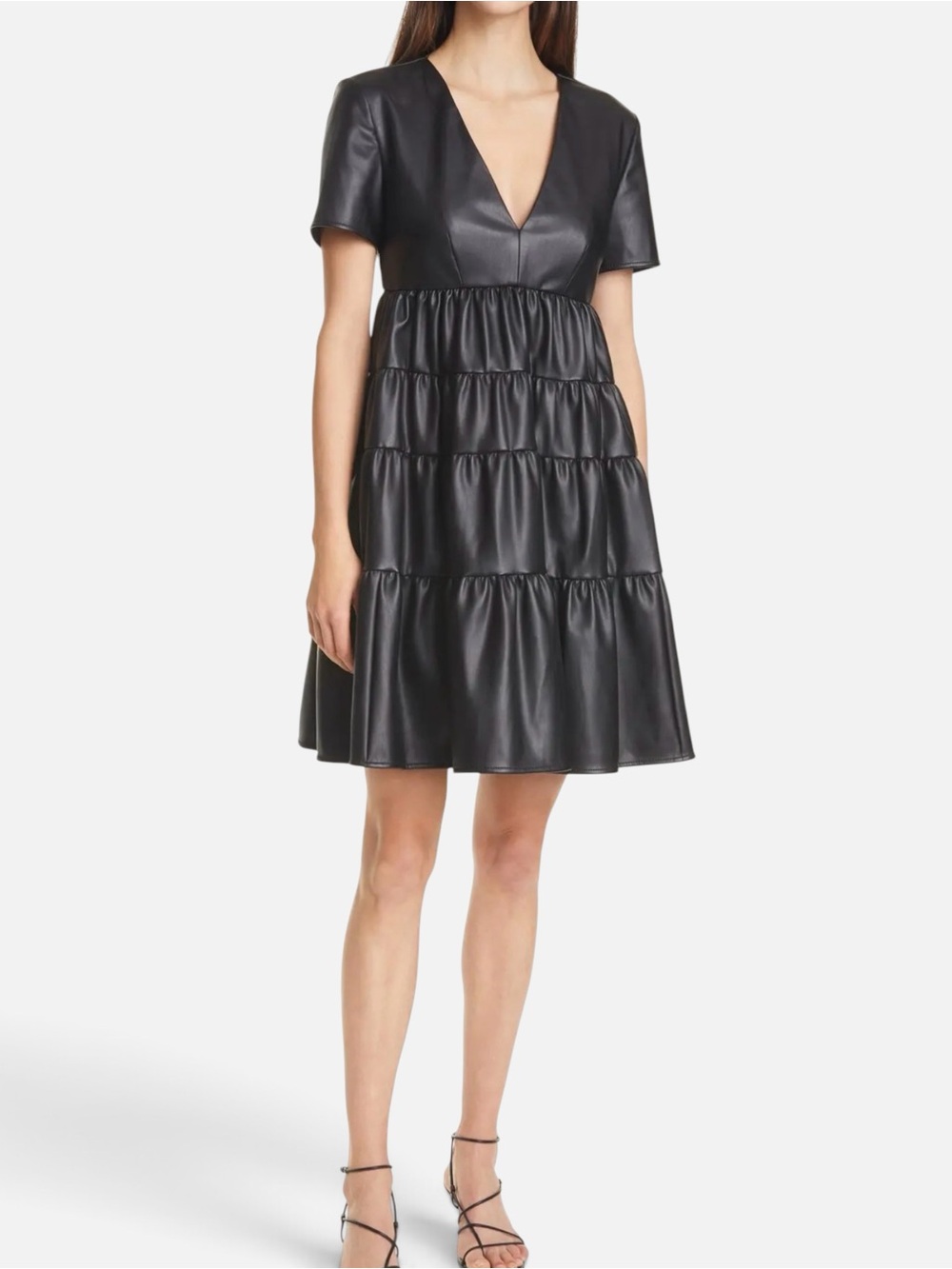 STAUD Vegan Leather Cocoon Tiered Mini Dress Minimalist Chic NWT S Retail $325